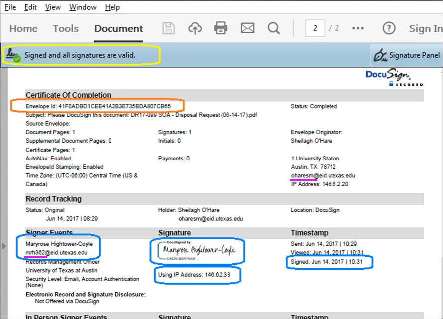 Adobe Reader View of Certificate of Completion