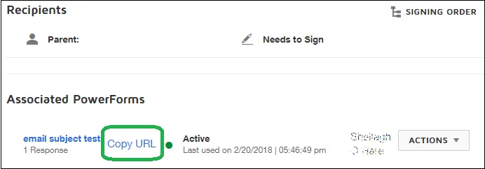 Copying the PowerForm URL