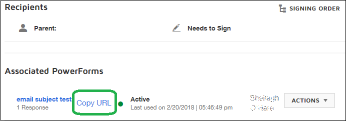 Copying the PowerForm URL