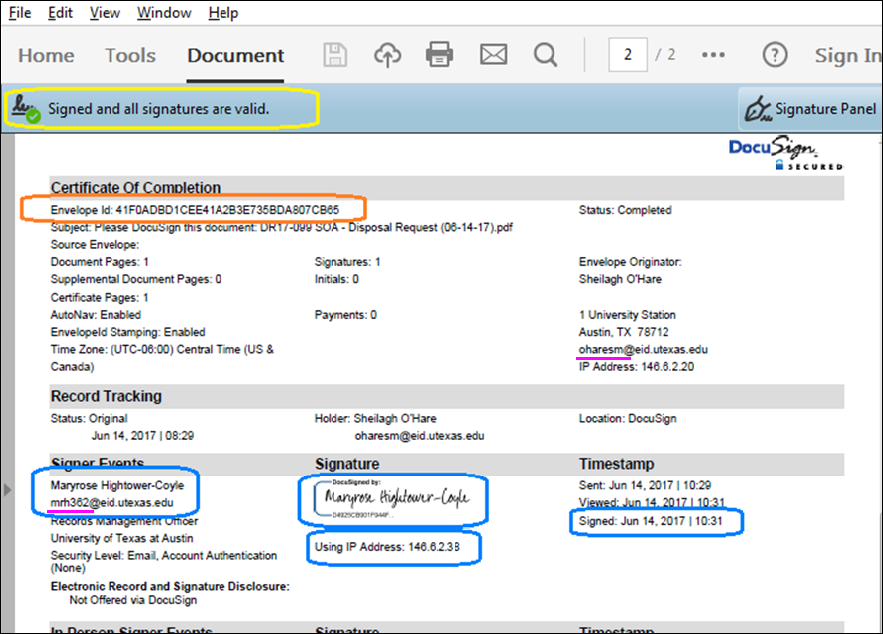 Reviewing EIDs in Certificate of Completion