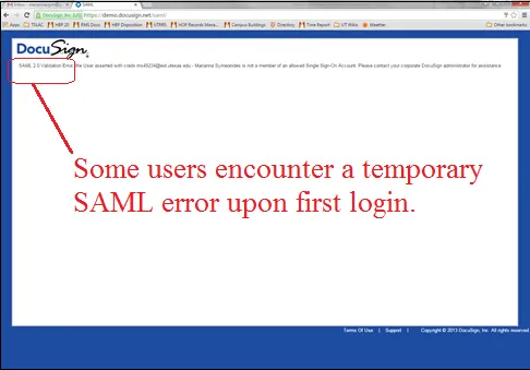 SAML Error Message SAML Error Message
