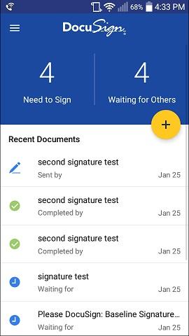 Screen grab of mobile signing application